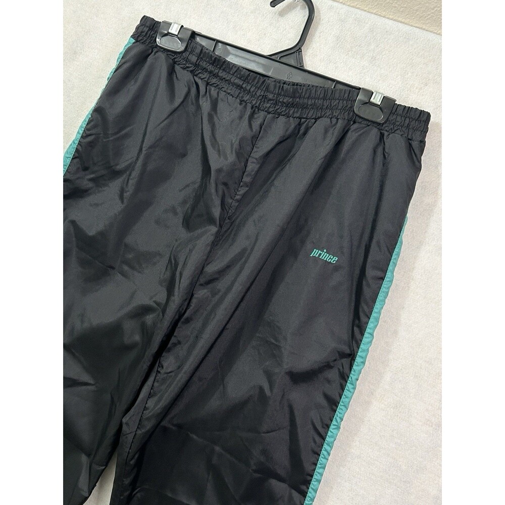 Vintage Prince Nylon Track Pants Mens M Black Teal Side Stripe Windbreaker 90s - Picture 2 of 7
